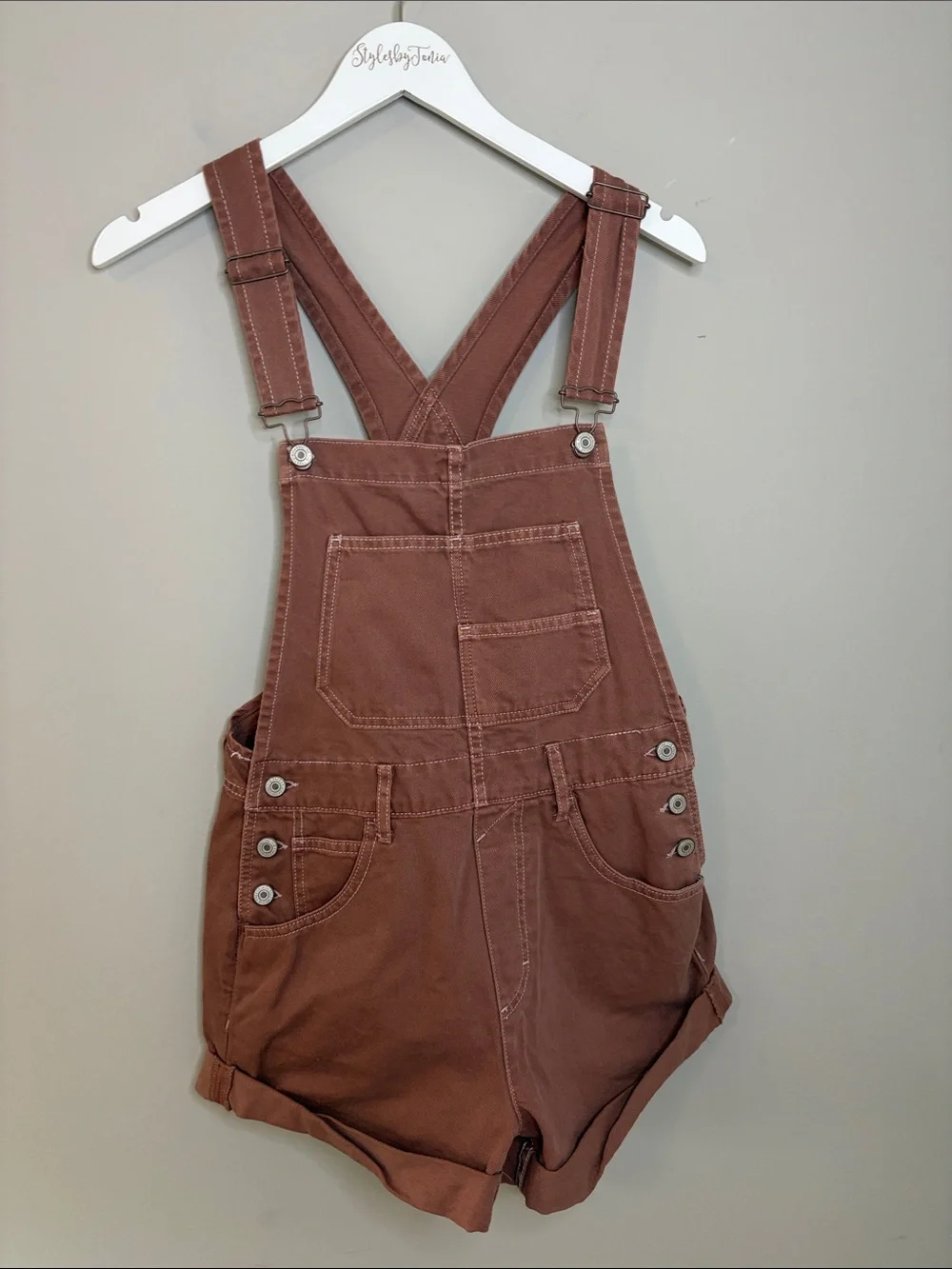 Free People Ziggy Shortalls Rose Denim Jean Romper relaxed slouchy fit Sz XS